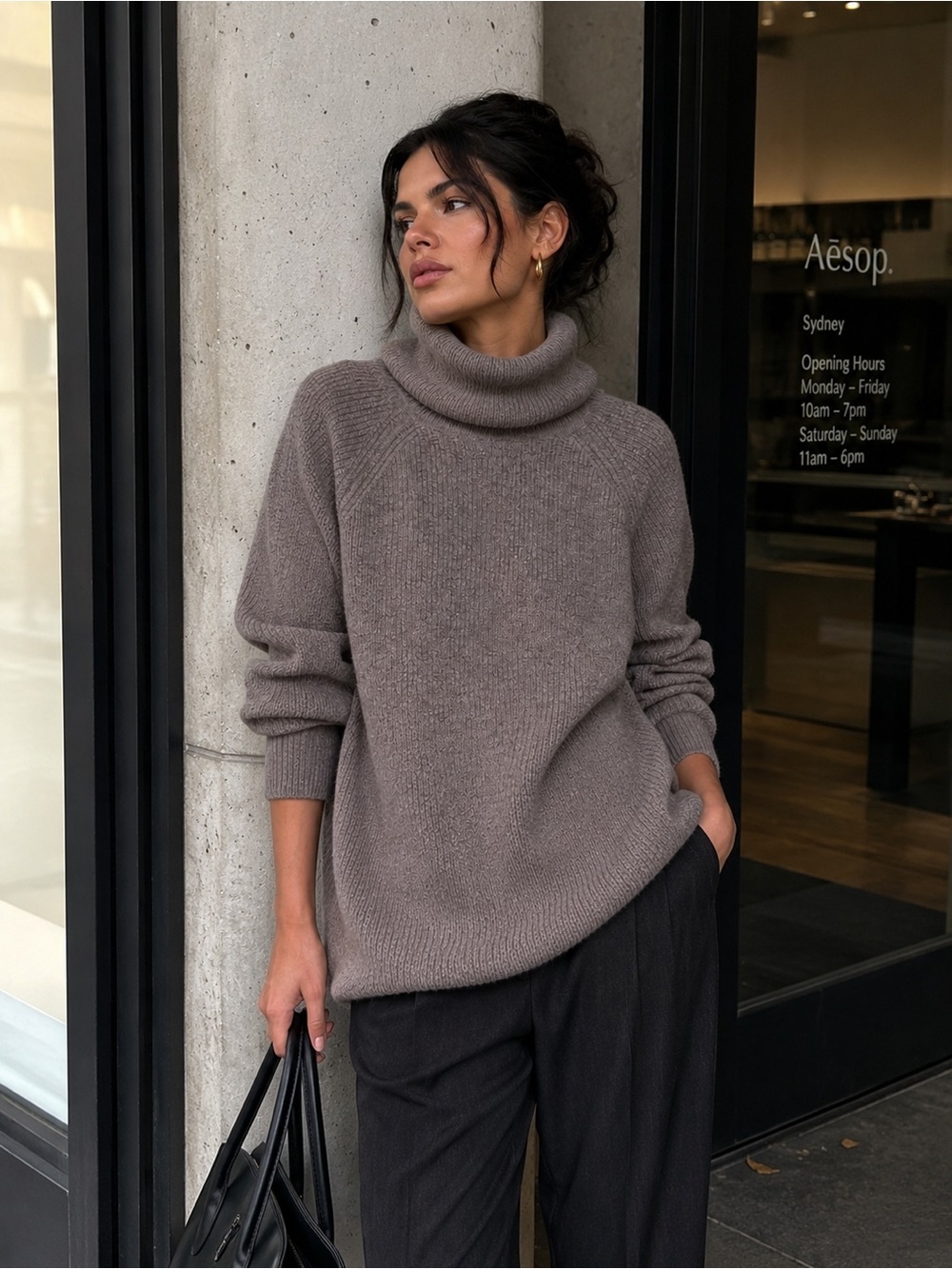 Wilfred Taupe Cowl Turtleneck Sweater